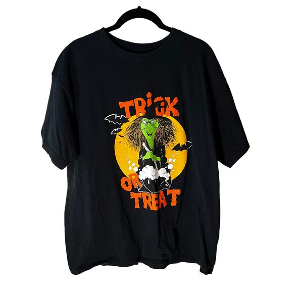 Vintage Tops - Vintage Halloween Trick Or Treat Green Witch Tee XL 1990s 90s
